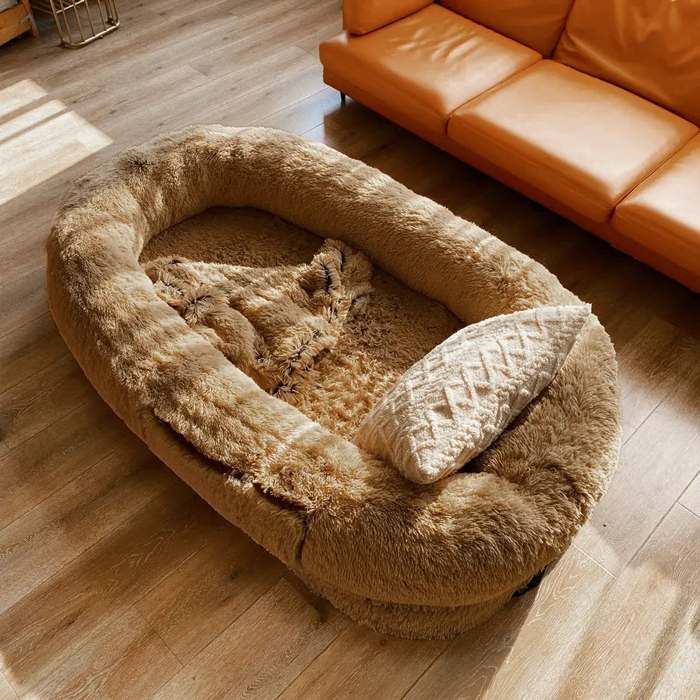Human Dog Kennel Plush Round Pet Bed