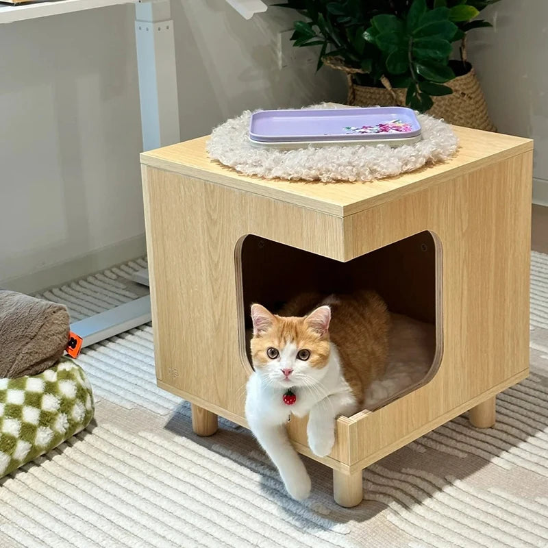 Custom Wooden Cat Nest – Winter Warmth Pet House