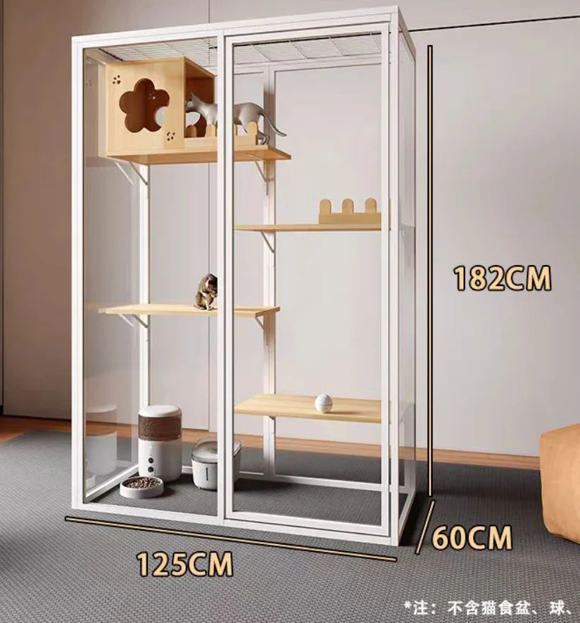 Modern White Cat Villa with Aluminum Frame & Casters