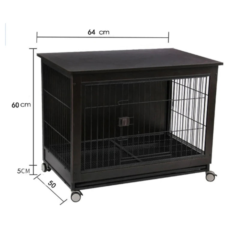 Wooden Indoor Dog Cage with Rollers & Large Space