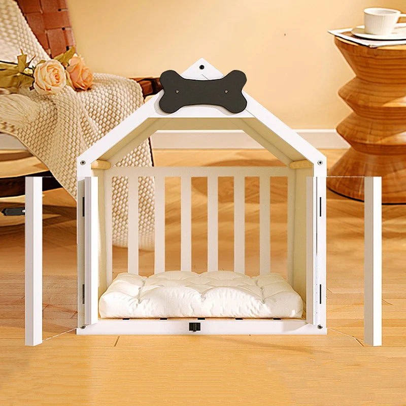 Solid Wood Indoor Dog House with Double Doors