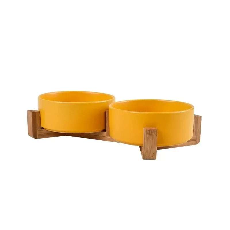 Ceramic Pet Bowl with Wooden Stand