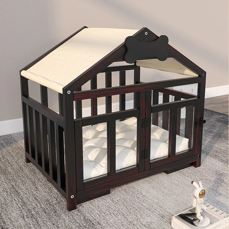 Solid Wood Indoor Dog House with Double Doors