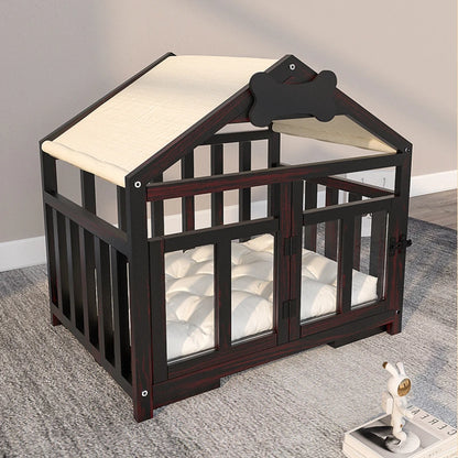 Solid Wood Indoor Dog House with Double Doors