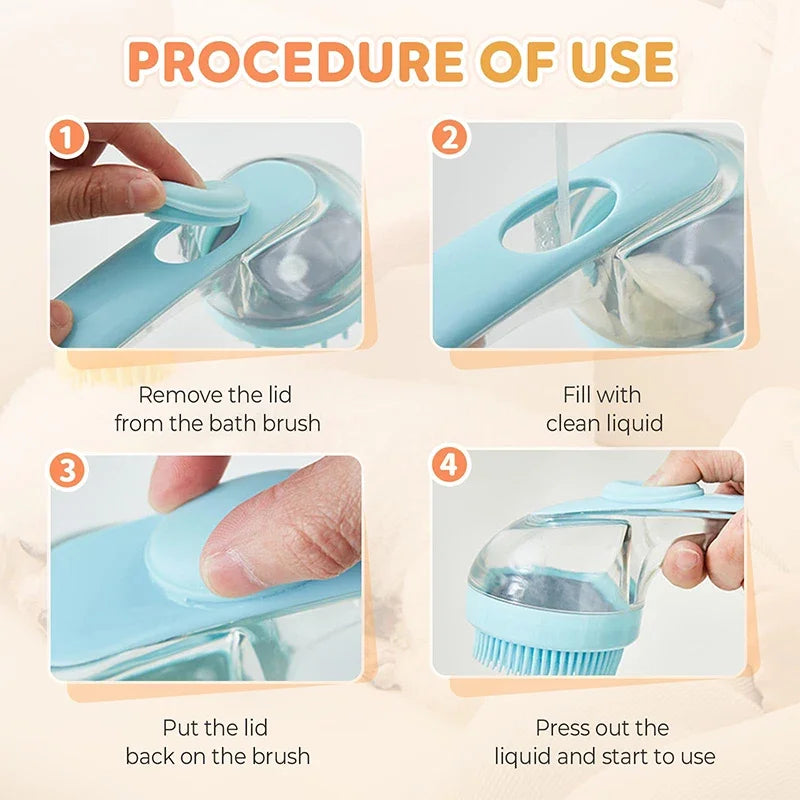 Long Handle Pet Bath Brush with Built-in Shampoo Dispenser