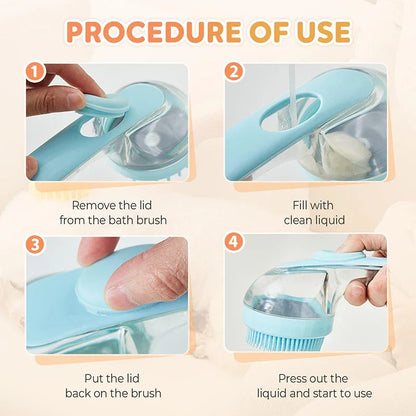 Long Handle Pet Bath Brush with Built-in Shampoo Dispenser