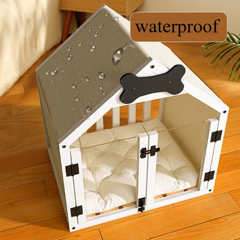 Solid Wood Indoor Dog House with Double Doors