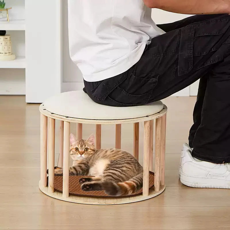 Custom Wooden Cat Nest – Winter Warmth Pet House