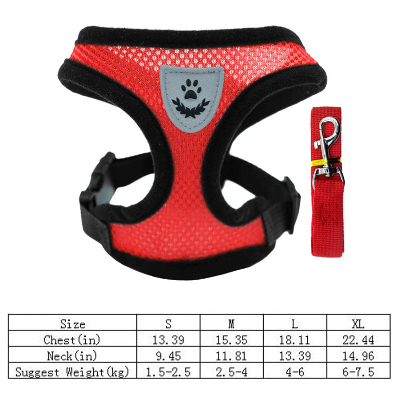 Adjustable Mesh Dog Vest Harness with Leash