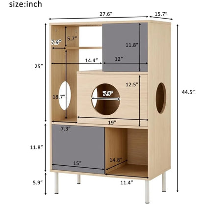Wooden Cat Climbing Tree Tower with Scratching Post & House