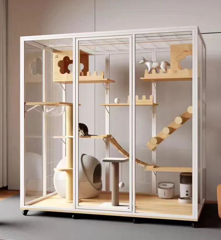 Modern White Cat Villa with Aluminum Frame & Casters