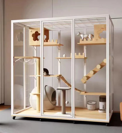 Modern White Cat Villa with Aluminum Frame & Casters