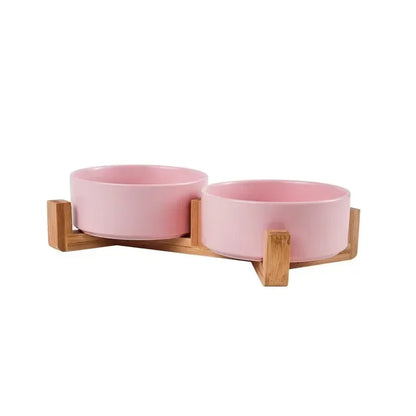 Ceramic Pet Bowl with Wooden Stand