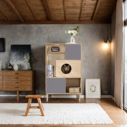 Wooden Cat Climbing Tree Tower with Scratching Post & House