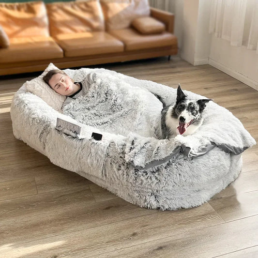 Human Dog Kennel Plush Round Pet Bed
