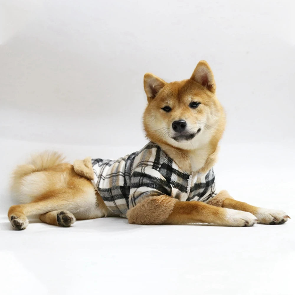 Winter Dog Jacket with Fur Collar – Warm Plaid Coat for Small Dogs