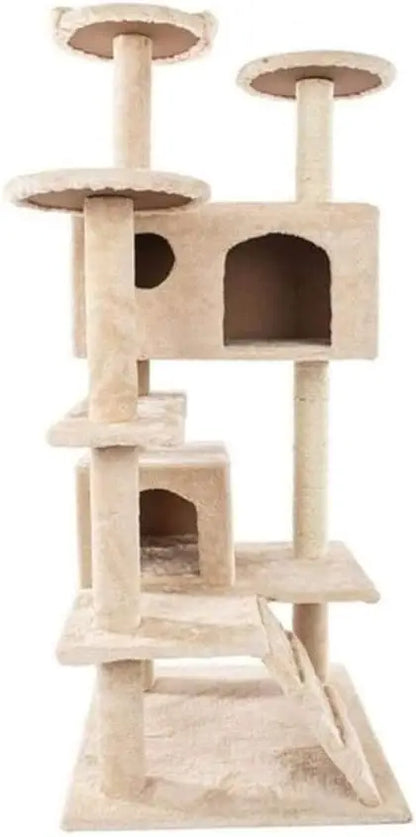 Wooden Cat Climbing Tree Tower with Scratching Post & House