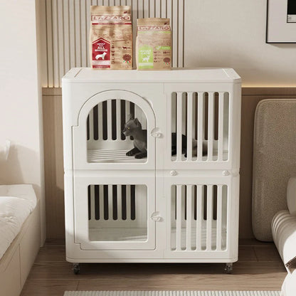 Double-Layer Indoor Cat Cage with Wheels