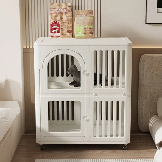 Double-Layer Indoor Cat Cage with Wheels