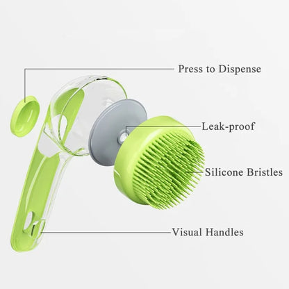 Long Handle Pet Bath Brush with Built-in Shampoo Dispenser