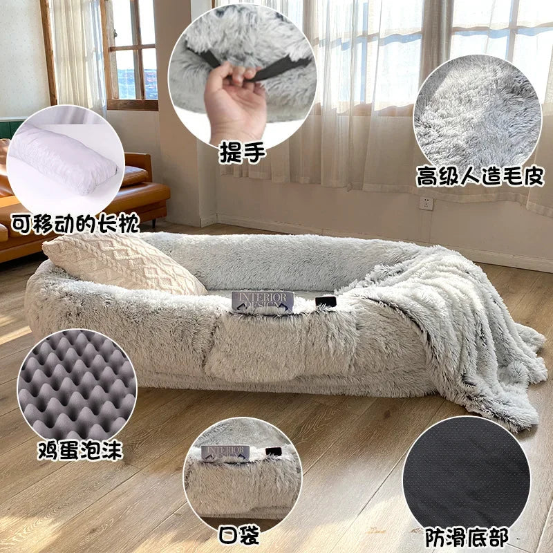 Human Dog Kennel Plush Round Pet Bed