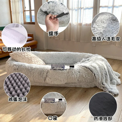 Human Dog Kennel Plush Round Pet Bed