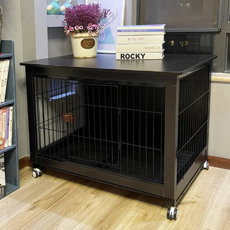 Wooden Indoor Dog Cage with Rollers & Large Space