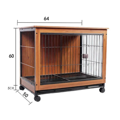 Wooden Indoor Dog Cage with Rollers & Large Space