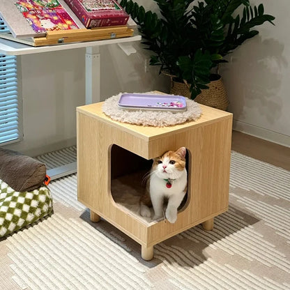 Custom Wooden Cat Nest – Winter Warmth Pet House