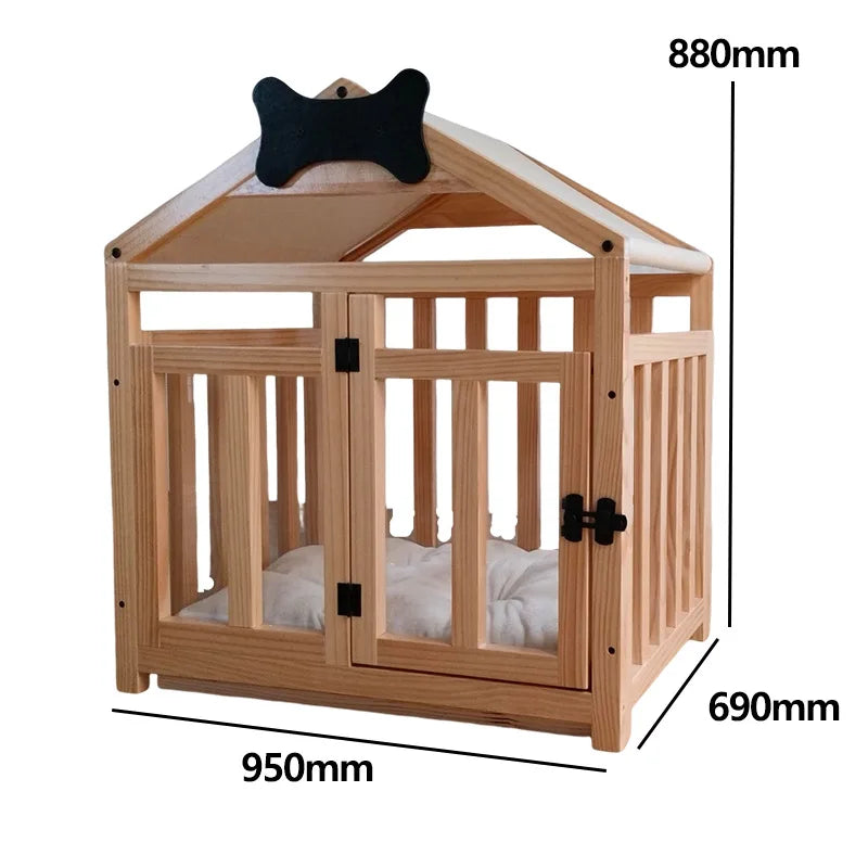 Solid Wood Indoor Dog House with Double Doors