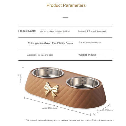 Double Stainless Steel Pet Bowl with Bow-Tie Design