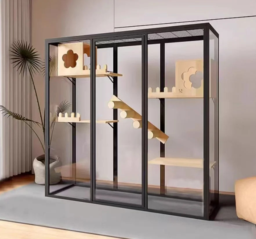 Modern White Cat Villa with Aluminum Frame & Casters