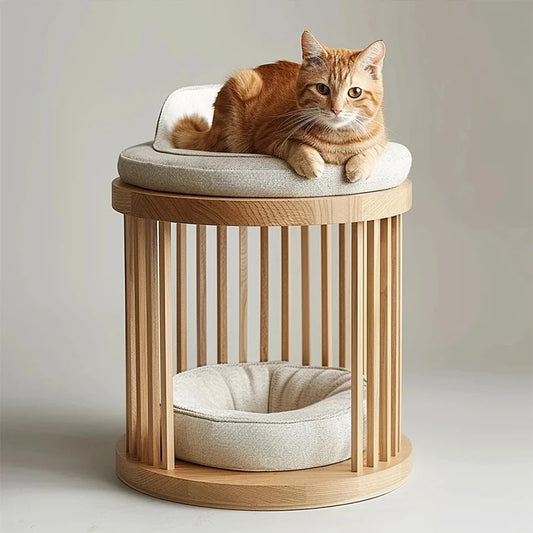 Custom Wooden Cat Nest – Winter Warmth Pet House