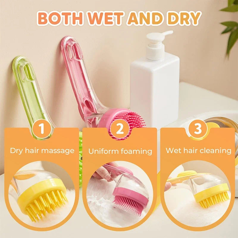 Long Handle Pet Bath Brush with Built-in Shampoo Dispenser