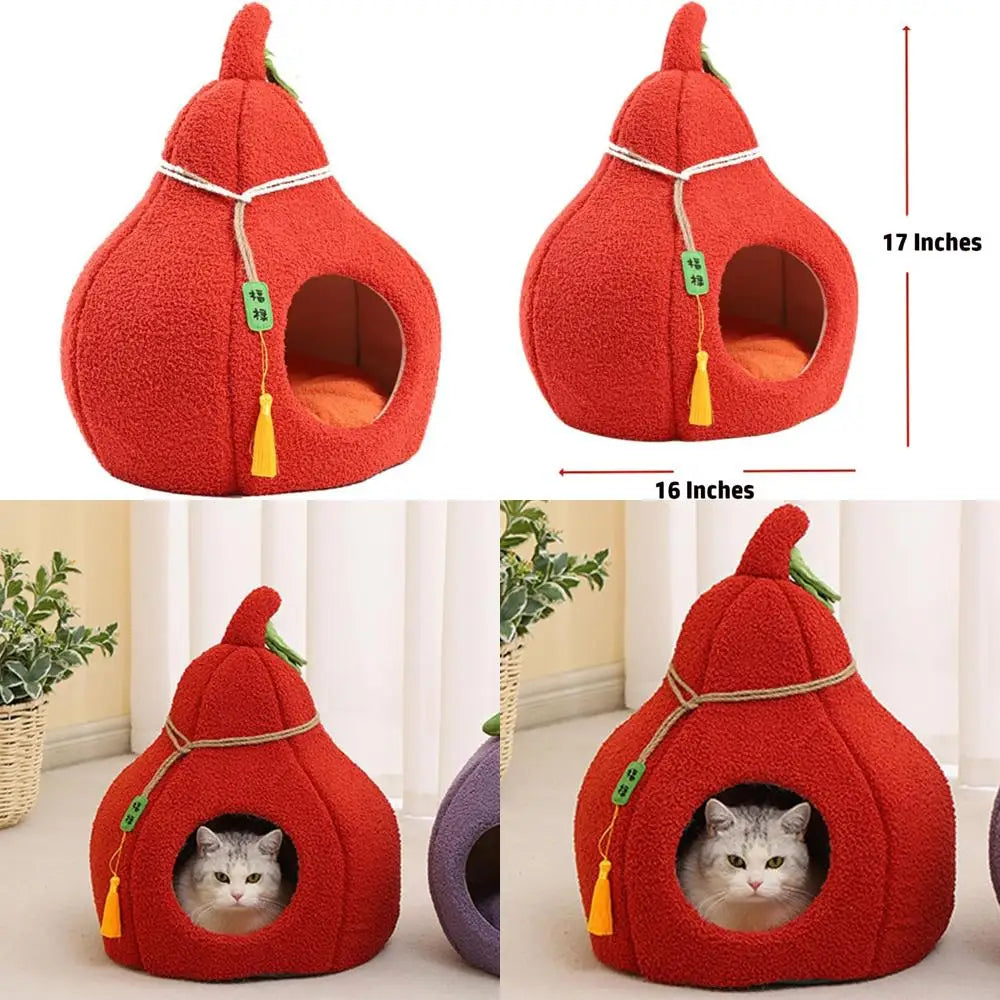 Fully Enclosed Gourd-Shaped Cat Bed